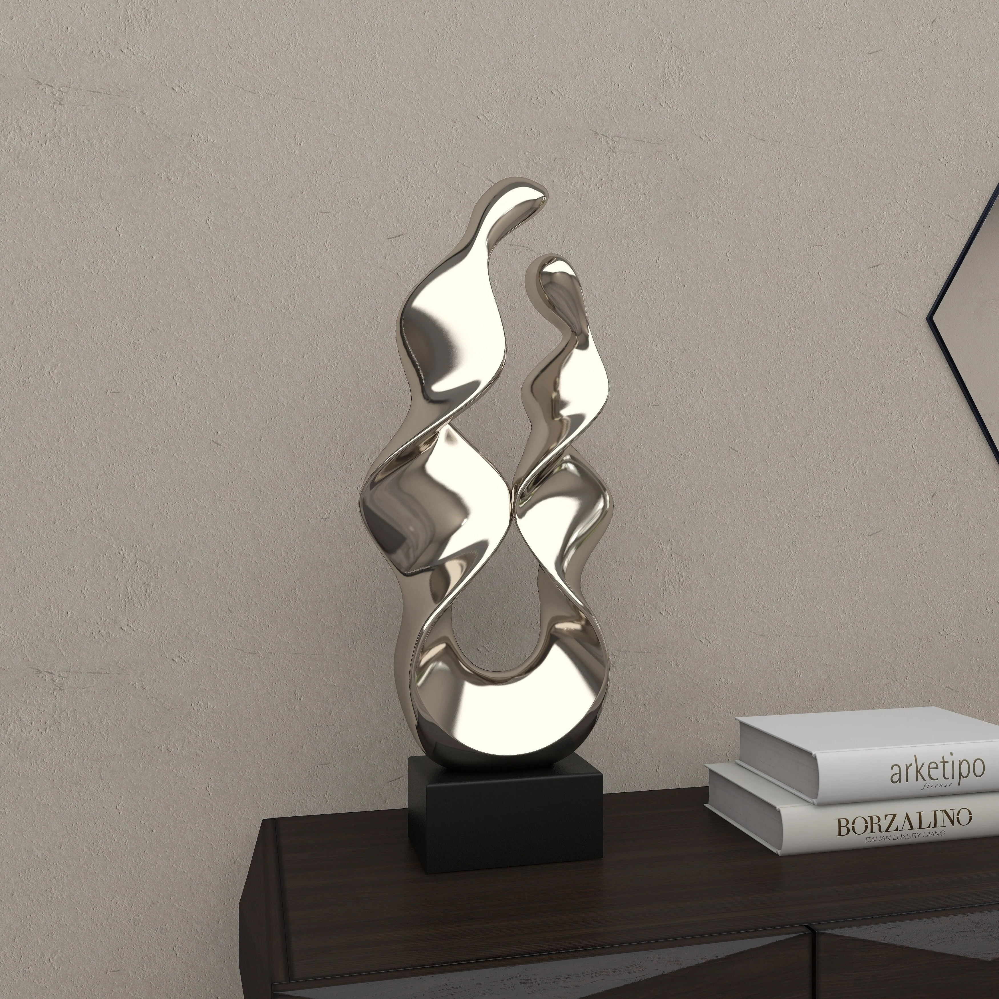 Ceramic Abstract Decorative Sculpture with Black Base - Silver